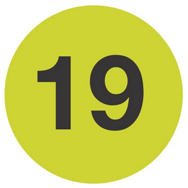 3" Diameter Number 19 Circle Labels (500 per Roll)