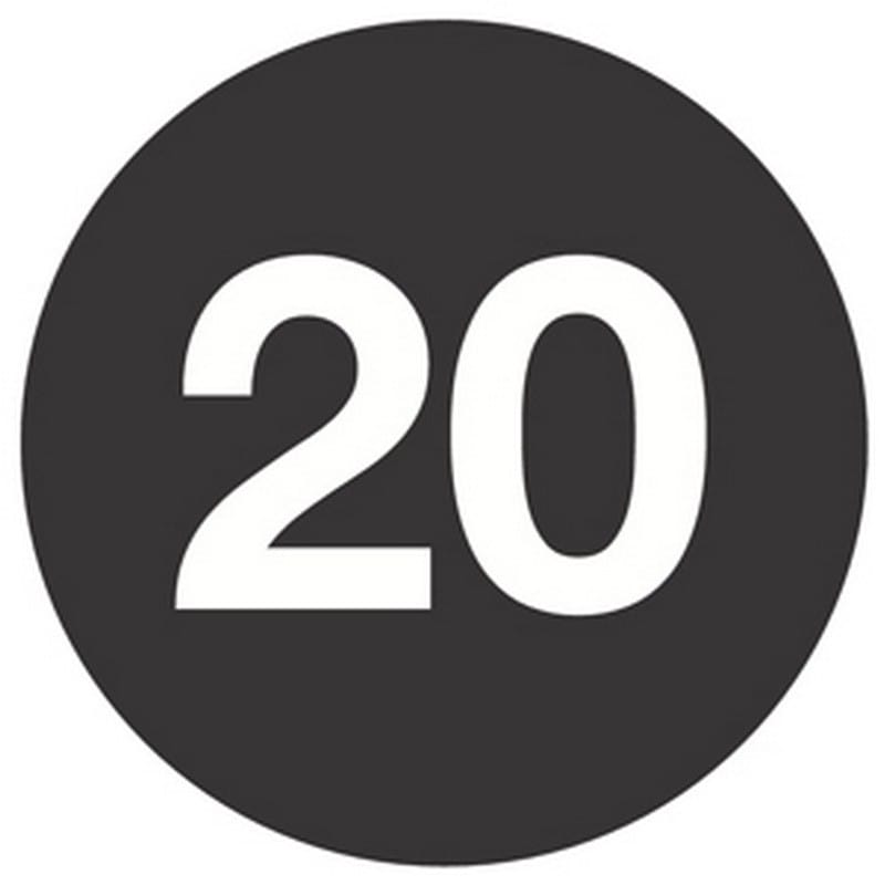 3" Diameter Number 20 Circle Labels (500 per Roll) - Image 2