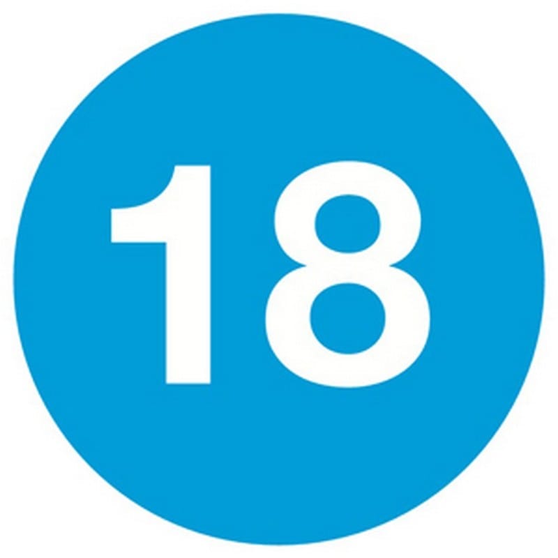 4" Diameter Number 18 Circle Labels (500 per Roll) - Image 2