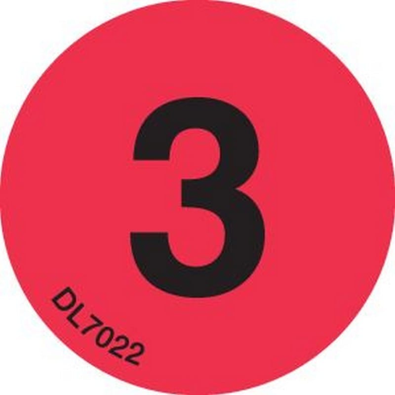 1" Diameter number 3 circle labels (500 per Roll)