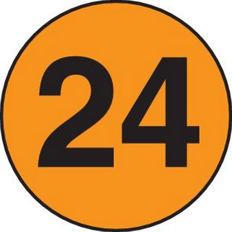3" Diameter number 24 circle labels (500 per Roll)