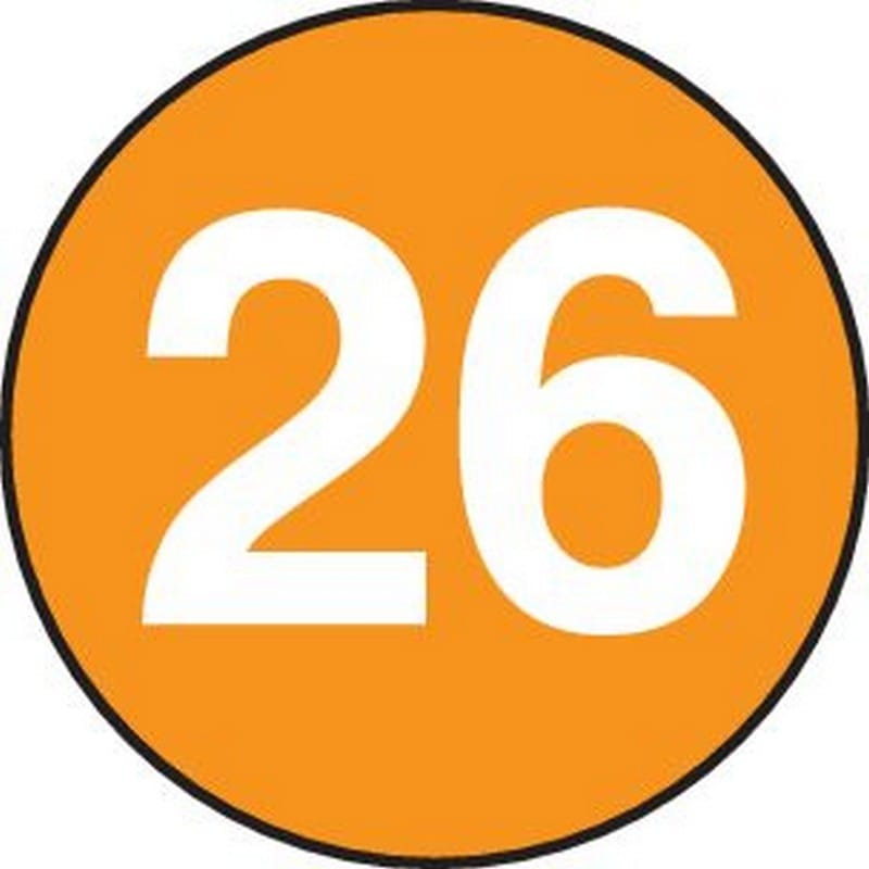 2" Diameter number 26 circle labels (500 per Roll)
