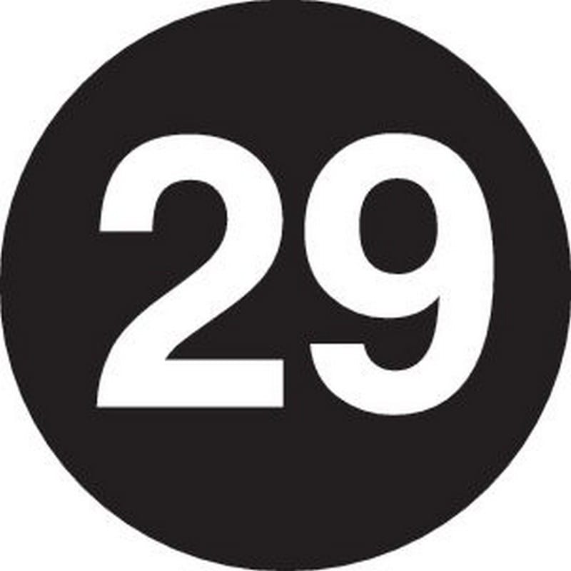 2" Diameter number 29 circle labels (500 per Roll)