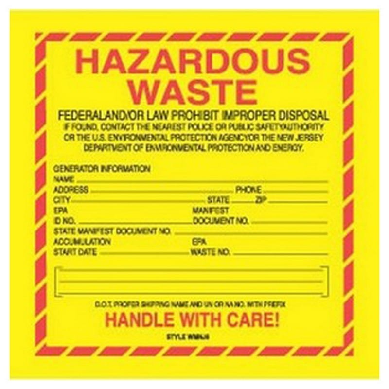 6" x 6" New Jersey Hazardous Waste Labels (100 Labels per Package)