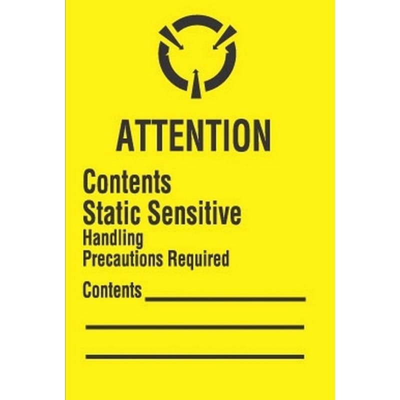 1" x 1-1/2" Attention Contents Static Sensitive Labels (500 per Roll)