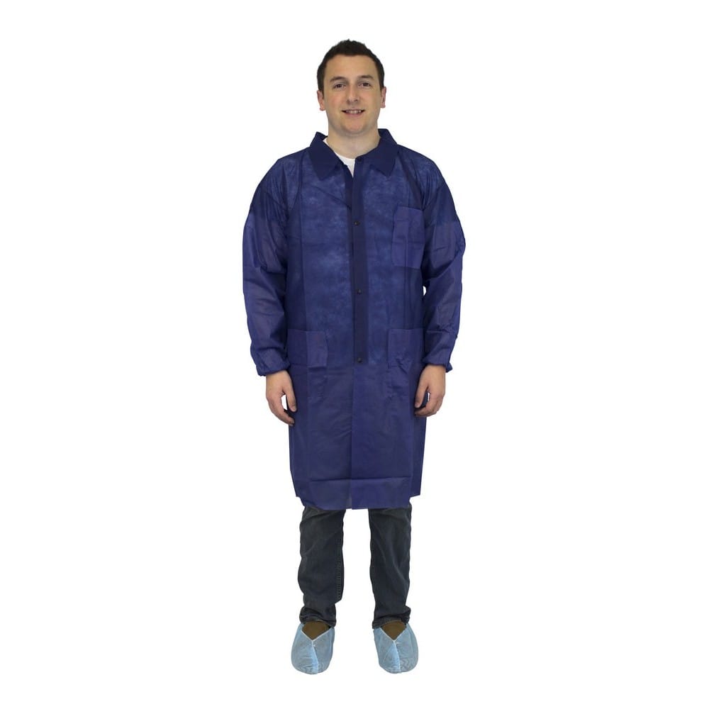 Medium, Blue Polypropylene Economy Lab Coat, 3 Pockets, Elastic Wrists (30 per Case)