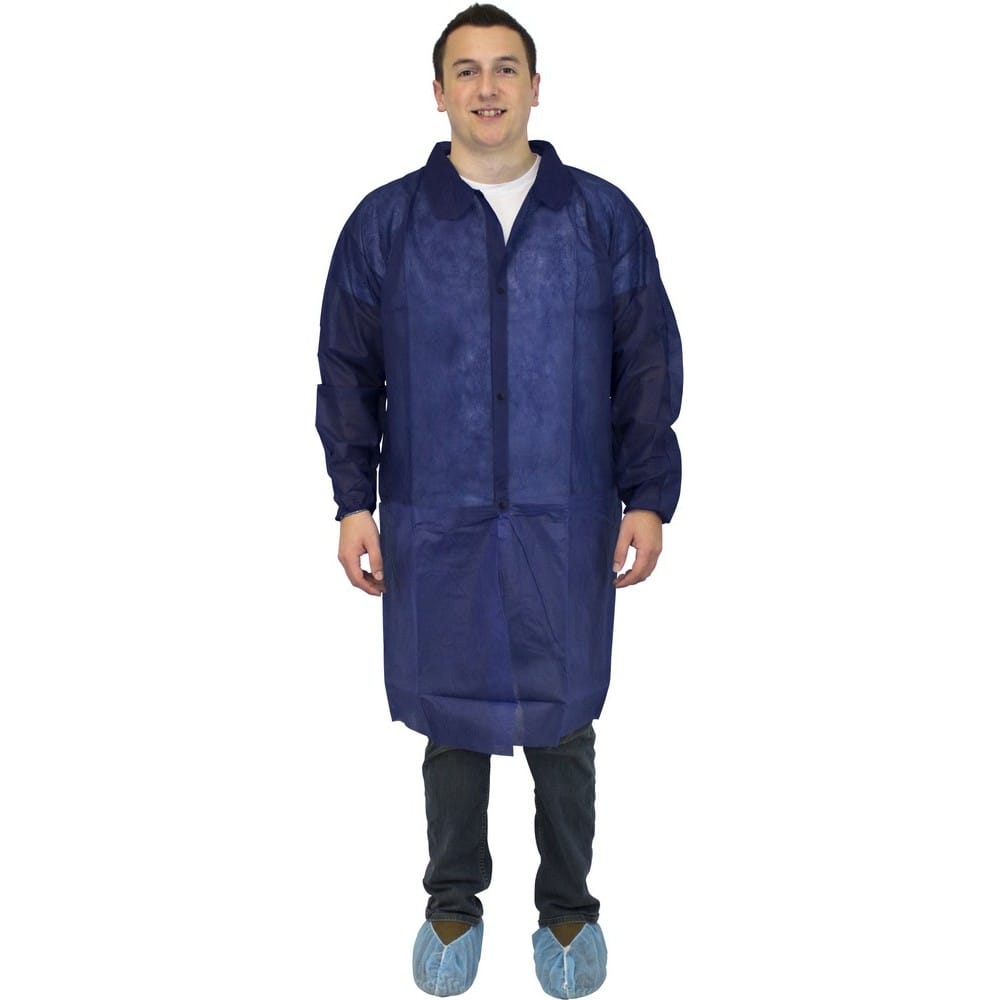 Small, Blue Polypropylene Lab Coat, No Pockets & Elastic Wrists (30 per Case)