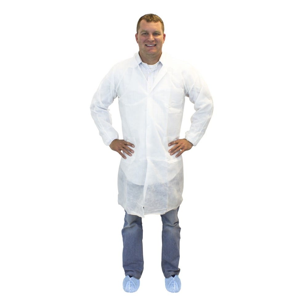 Medium, White Polypropylene Lab Coat, No Pockets (30 Per Case)