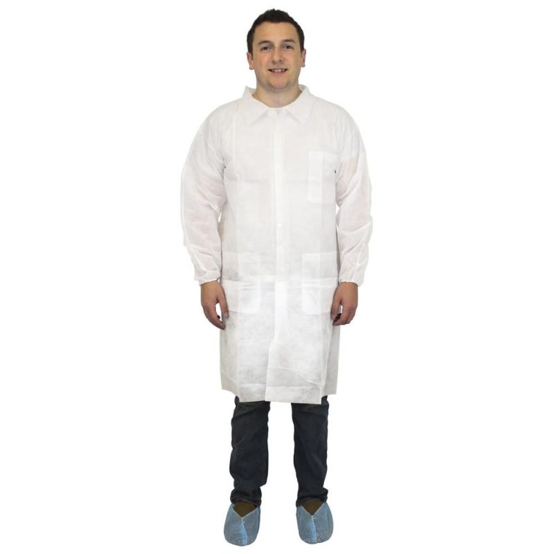 Small, White Polypropylene Economy Lab Coat, 3 Pockets, Elastic Wrists (30 per Case)