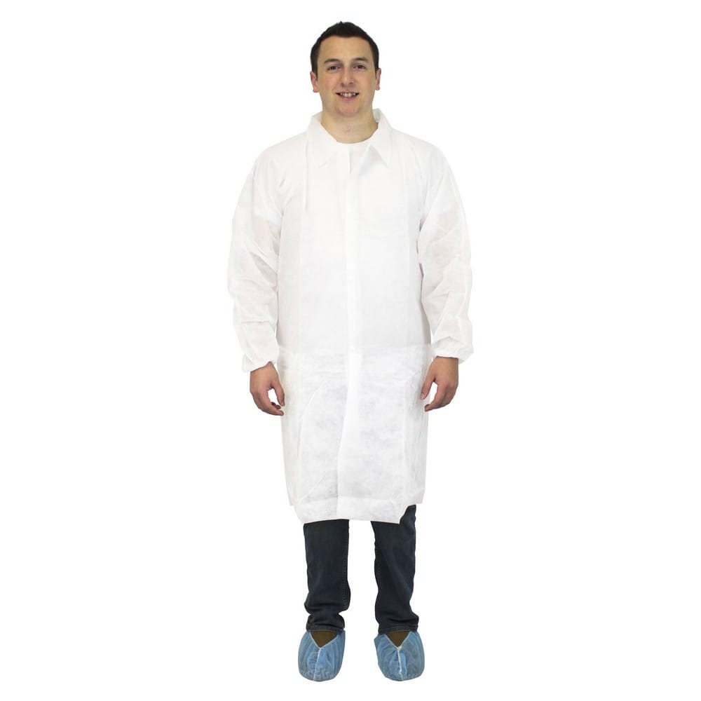 Large, White Polypropylene Economy Lab Coat, No Pockets, Elastic Wrists (30 per Case)