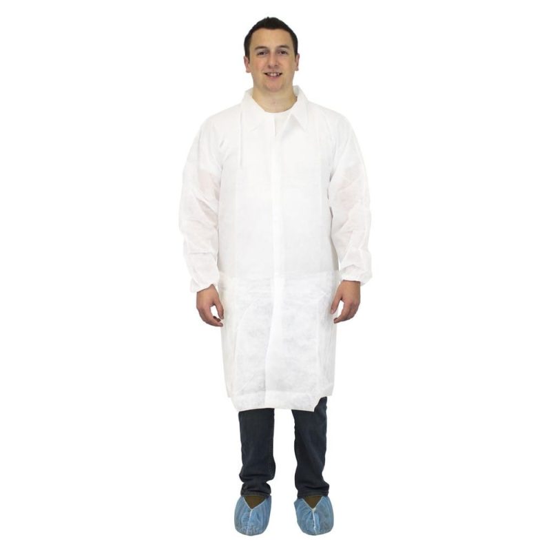 3X, White Polypropylene Economy Lab Coat, No Pockets, Elastic Wrists (30 per Case)