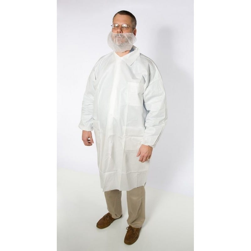 Large, White Breathable Micro Film Lab Coat, w/Snaps and 3 Pockets (30 Per Case) - Image 2