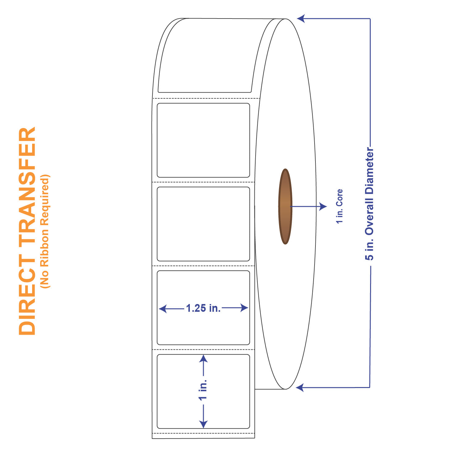 1-1/4" x 1" White Direct Print Thermal Labels, 2340 per roll (4 Rolls per Carton)