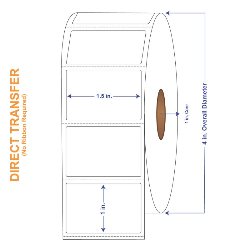 1-1/2" x 1" White Direct Print Thermal Labels, 1310 per roll (4 Rolls per Carton)