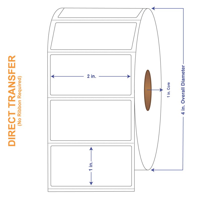 2" x 1" White Direct Print Thermal Labels, 1400 per roll (4 Rolls per Carton)