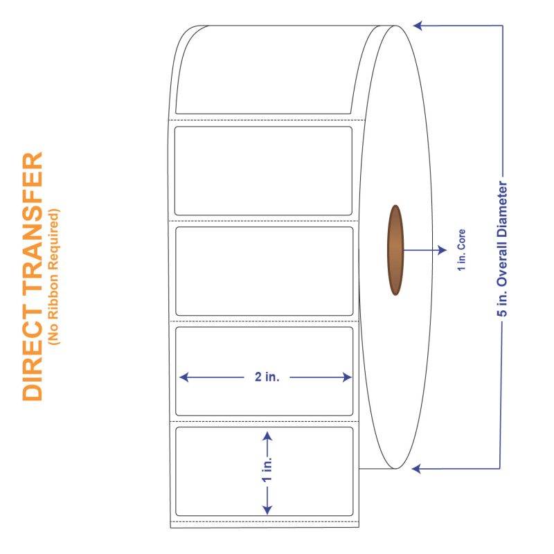 2" x 1" White Direct Print Thermal Labels, 2300 per roll (4 Rolls per Carton)