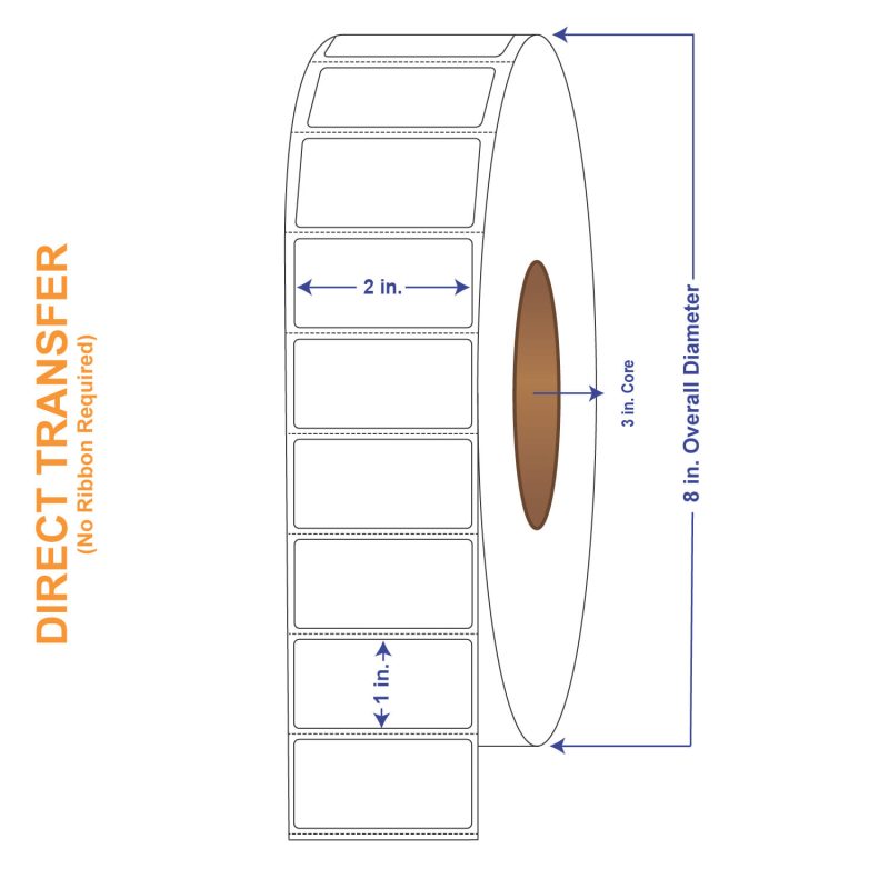 2" x 1" White Direct Print Thermal Labels, 5500 per roll (8 Rolls per Carton)