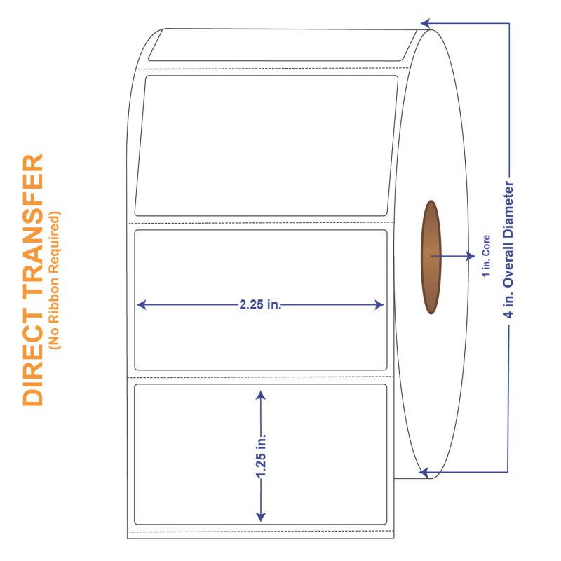 2-1/4" x 1-1/4" White Direct Print Thermal Labels, 1135 per roll (4 Rolls per Carton)