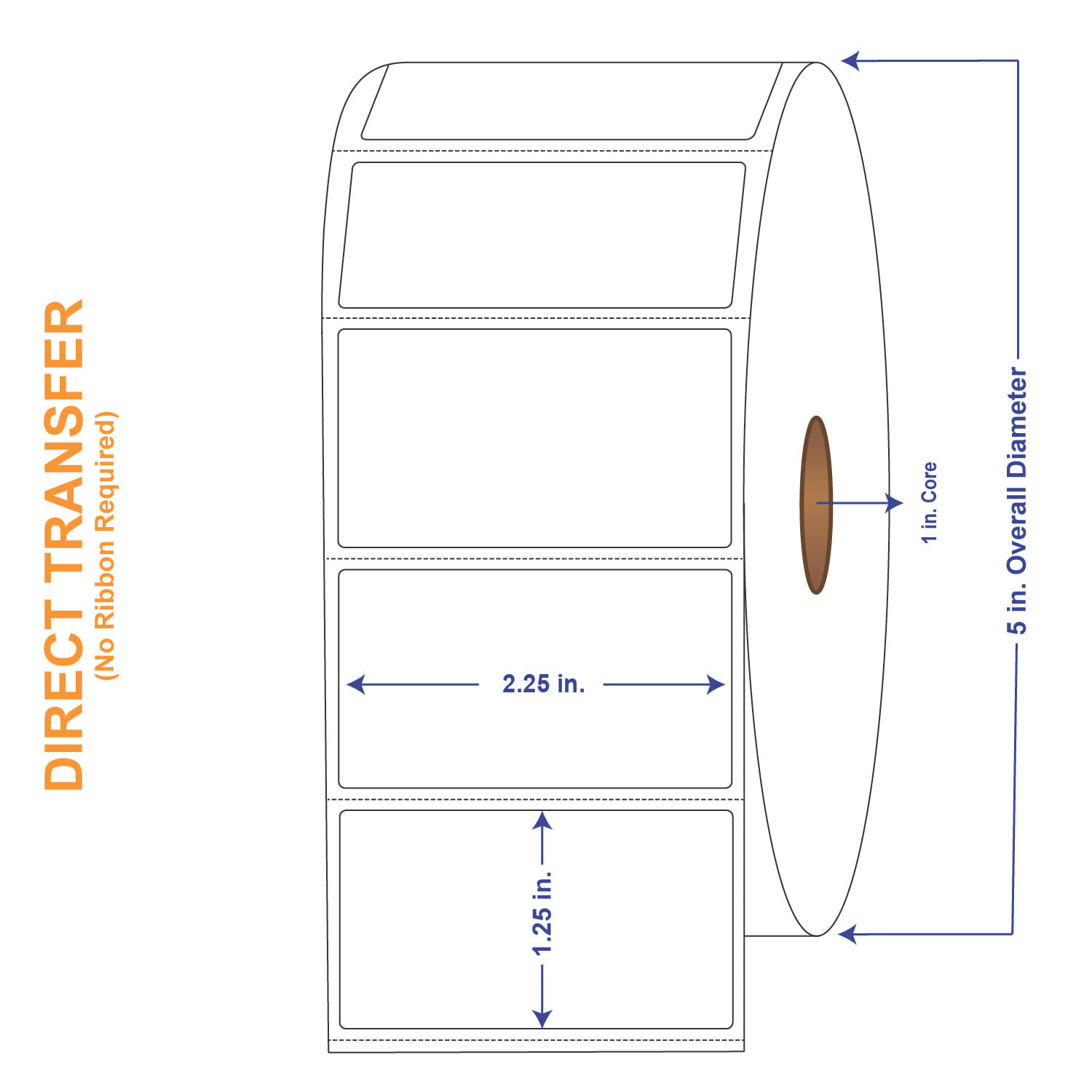 2-1/4" x 1-1/4" White Direct Print Thermal Labels, 1900 per roll (4 Rolls per Carton)