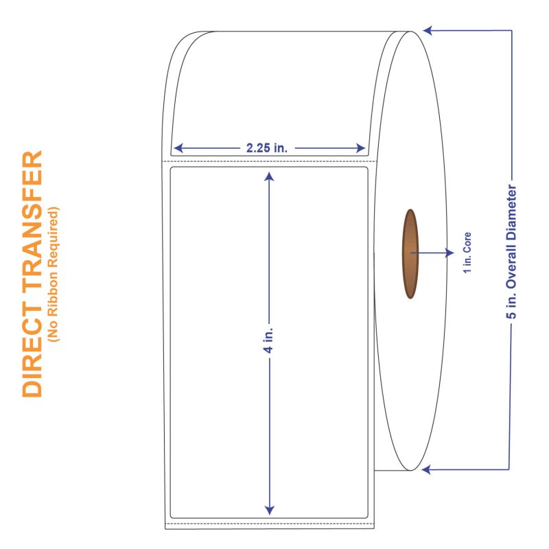2-1/4" x 4" White Direct Print Thermal Labels, 700 per roll (4 Rolls per Carton)