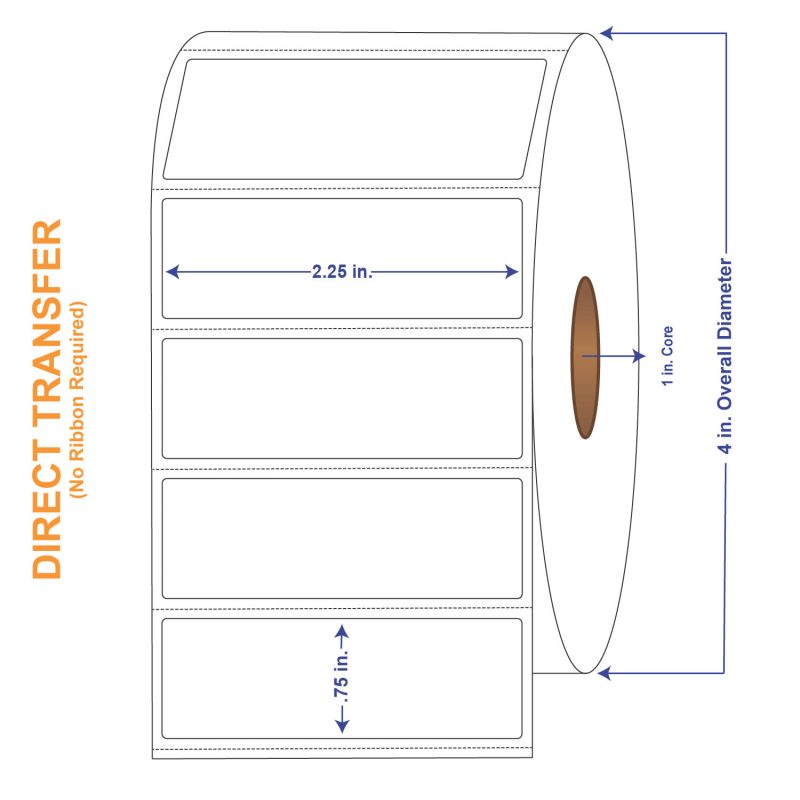 2-1/4" x 3/4" White Direct Print Thermal Labels, 1780 per roll (4 Rolls per Carton)
