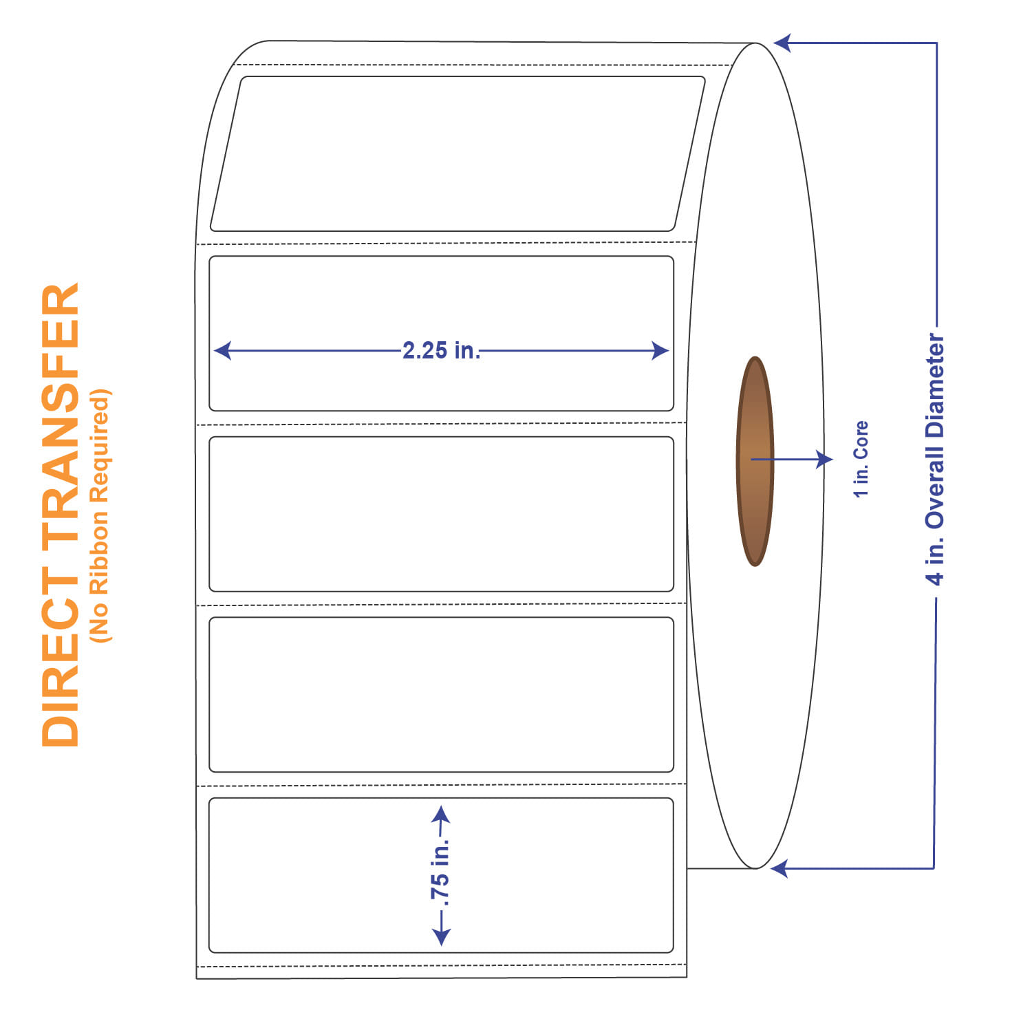 2-1/4" x 3/4" White Direct Print Thermal Labels, 1780 per roll (4 Rolls per Carton)