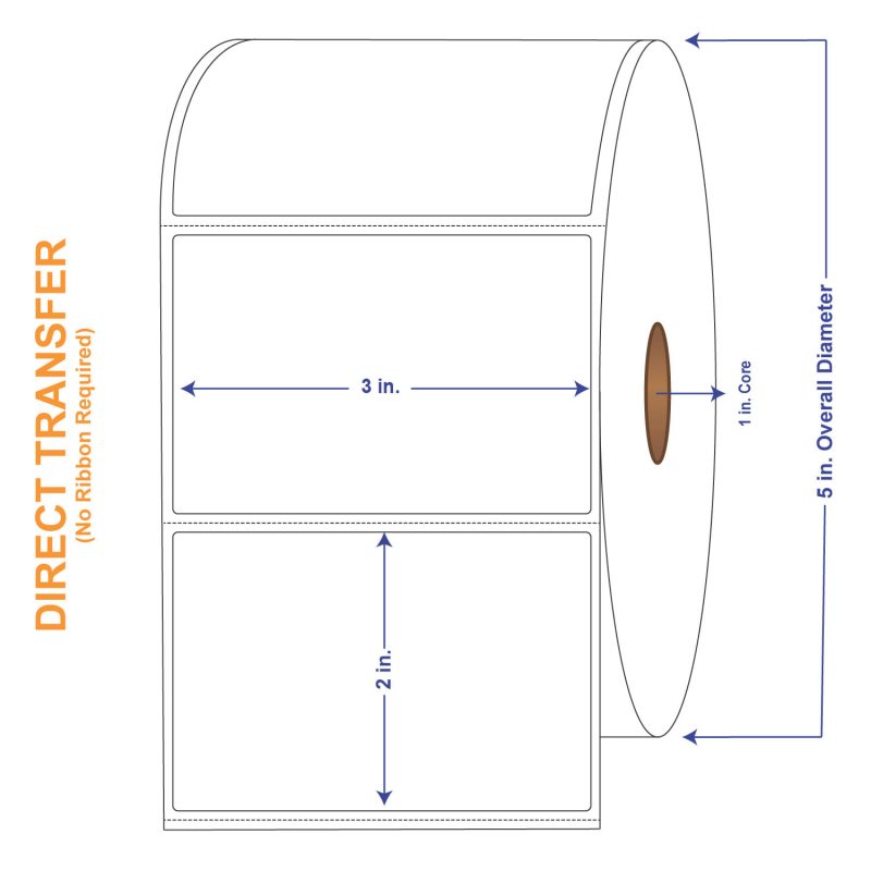 3" x 2" White Direct Print Thermal Labels, 1240 per roll (4 Rolls per Carton)