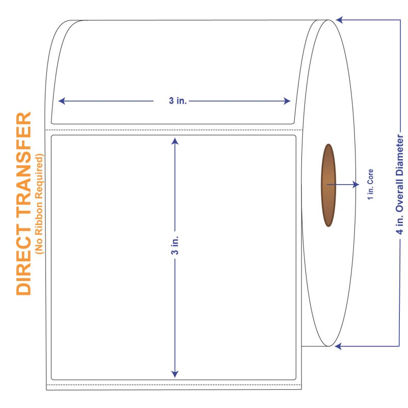 3" x 3" White Direct Print Thermal Labels, 500 per roll (4 Rolls per Carton)