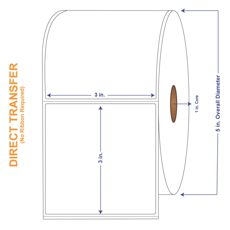 3" x 3" White Direct Print Thermal Labels, 850 per roll (4 Rolls per Carton)
