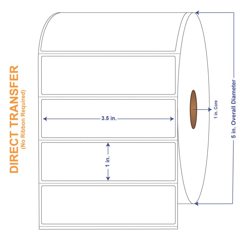 3-1/2" x 1" White Direct Print Thermal Labels, 2300 per roll (4 Rolls per Carton)
