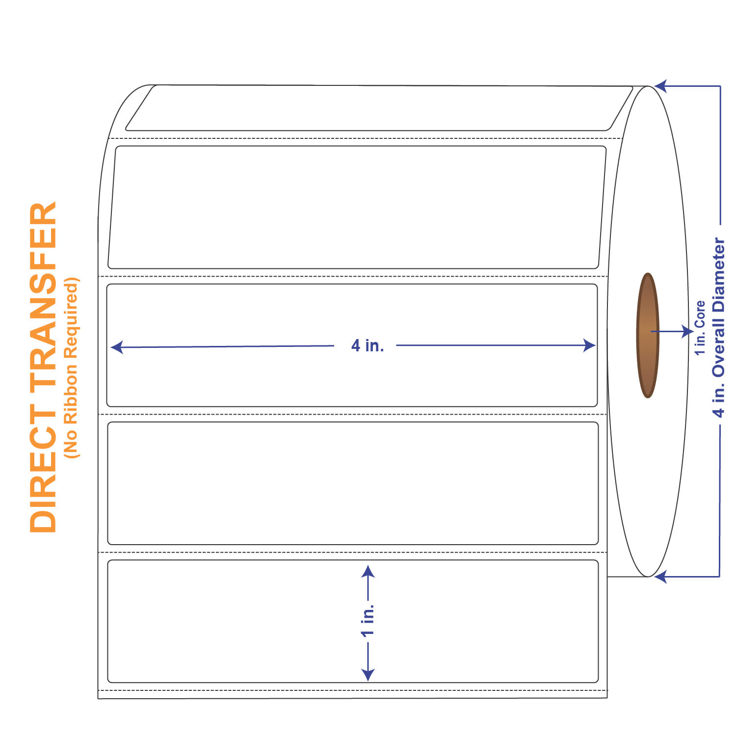 4" x 1" White Direct Print Thermal Labels, 1310 per roll (4 Rolls per Carton)
