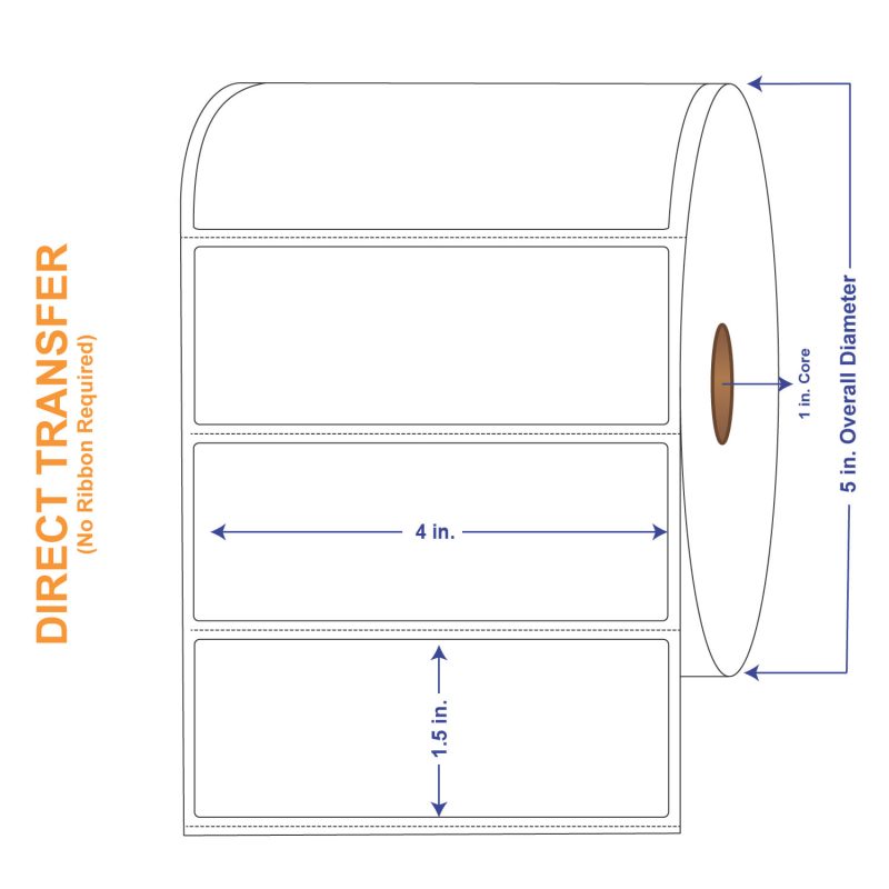 4" x 1-1/2" White Direct Print Thermal Labels, 1620 per roll (4 Rolls per Carton)