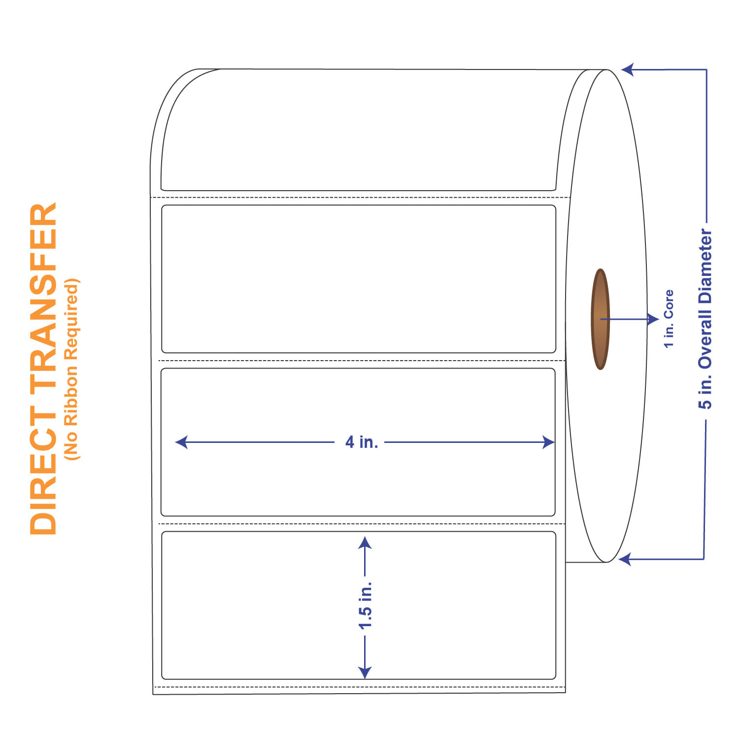 4" x 1-1/2" White Direct Print Thermal Labels, 1620 per roll (4 Rolls per Carton)