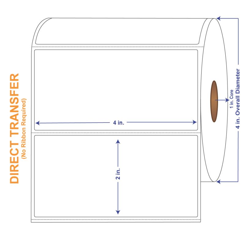 4" x 2" White Direct Print Thermal Labels, 735 per roll (4 Rolls per Carton)