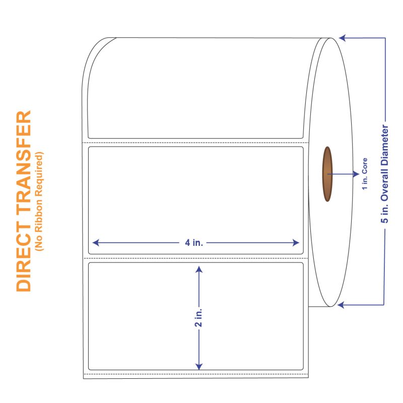 4" x 2" White Direct Print Thermal Labels, 1250 per roll (4 Rolls per Carton)