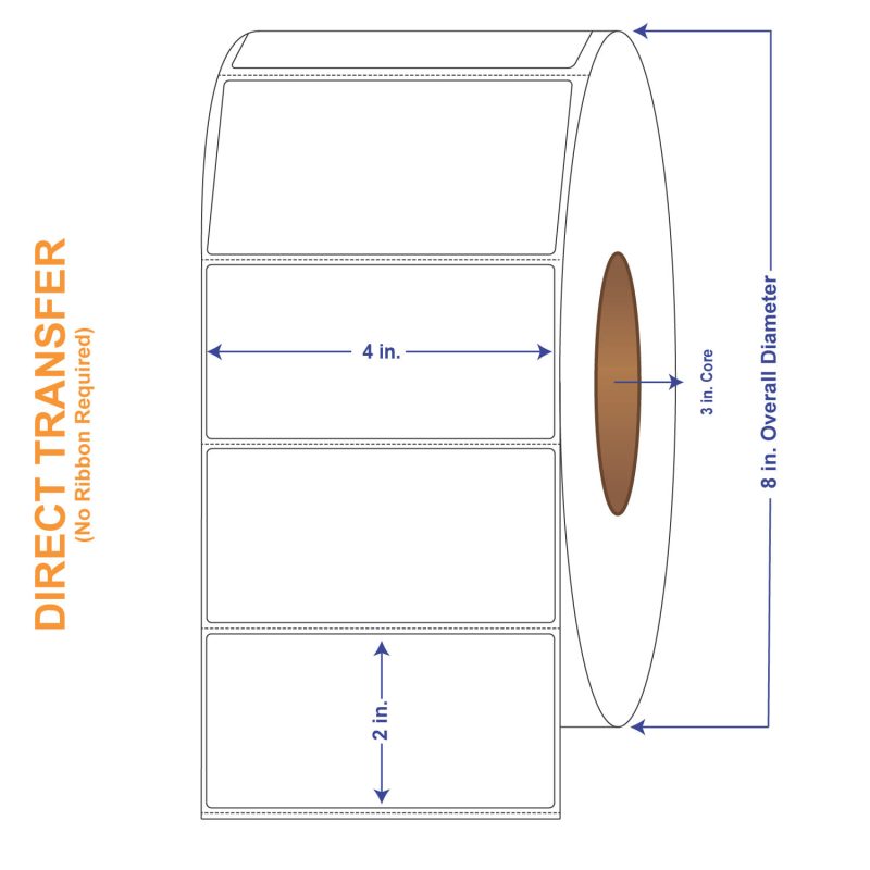 4" x 2" White Direct Print Thermal Labels, 3000 per roll (4 Rolls per Carton)