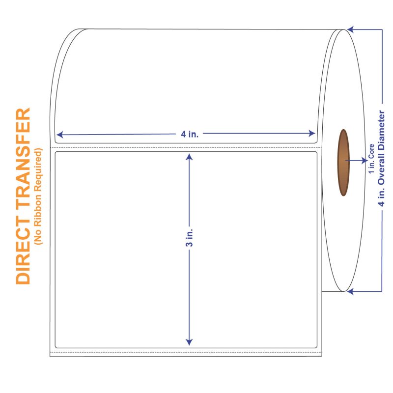 4" x 3" White Direct Print Thermal Labels, 500 per roll (4 Rolls per Carton)