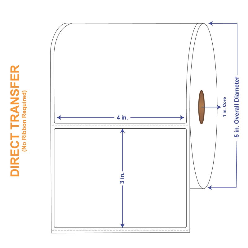 4" x 3" White Direct Print Thermal Labels, 850 per roll (4 Rolls per Carton)