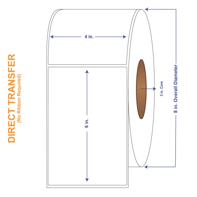 4" x 6" Non-Perf White Direct Print Thermal Labels, 1000 per roll (4 Rolls per Carton)