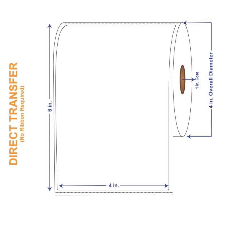 4" x 6" White Direct Print Thermal Labels, 250 per roll (4 Rolls per Carton)