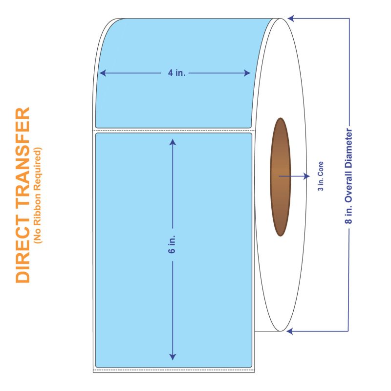 4" x 6" Blue (2975) Direct Print Thermal Labels, 1000 per roll (4 Rolls per Carton)
