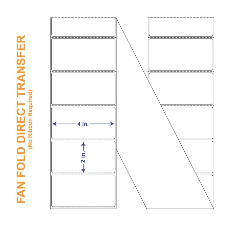 4" x 2" White Direct Print Thermal Labels, Fan Fold 6000 per Stack (2 Stacks per Carton)
