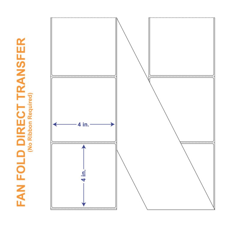 4" x 4" White Direct Print Thermal Labels, Fan Fold 3000 per Stack (2 Stacks per Carton)