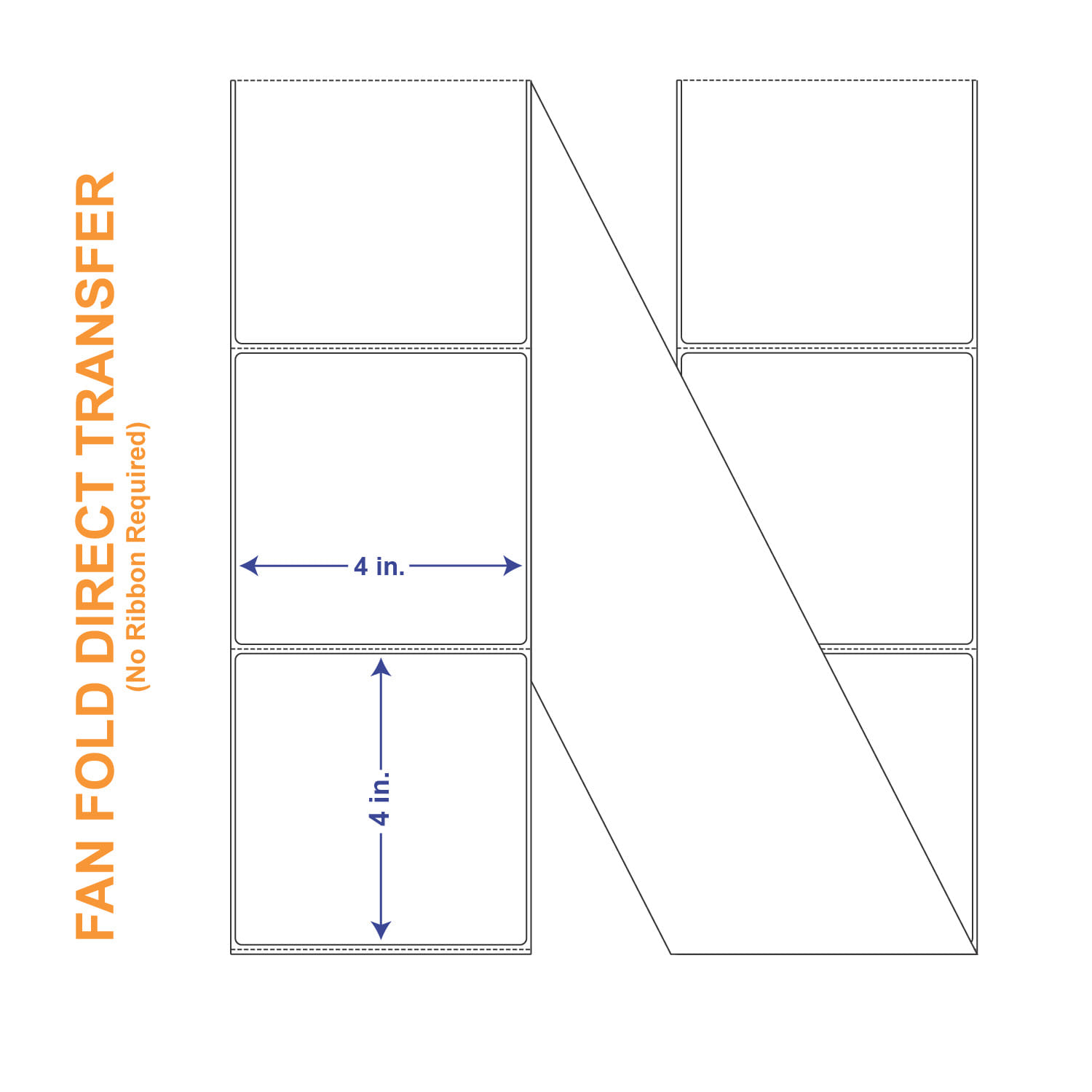 4" x 4" White Direct Print Thermal Labels, Fan Fold 3000 per Stack (2 Stacks per Carton)