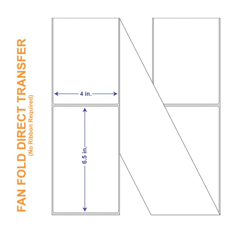 4" x 6-1/2" White Direct Print Thermal Labels, Fan Fold 2000 per Stack (2 Stacks per Carton)