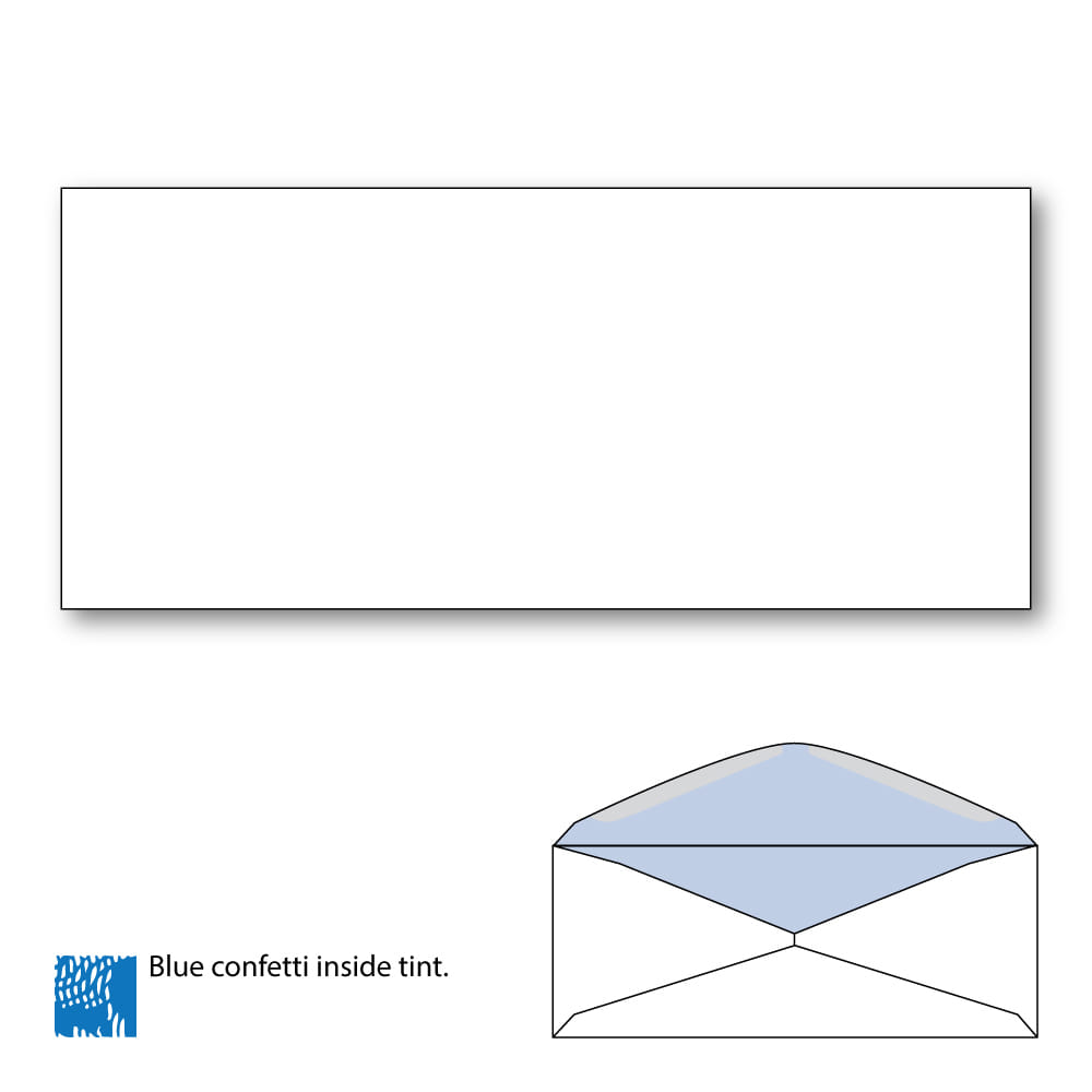 #9 Commercial Envelopes with Blue Confetti Tint, Side Seam, White Wove, 24lb. 3-7/8" x 8-7/8". - Carton of 2500