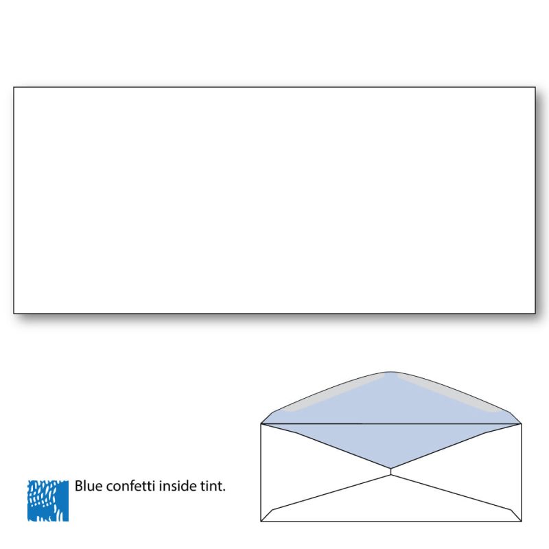 #10 Commercial Envelopes with Blue Confetti Tint, Side Seam, White Wove, 24lb. 4-1/8" x 9-1/2". - Carton of 2500