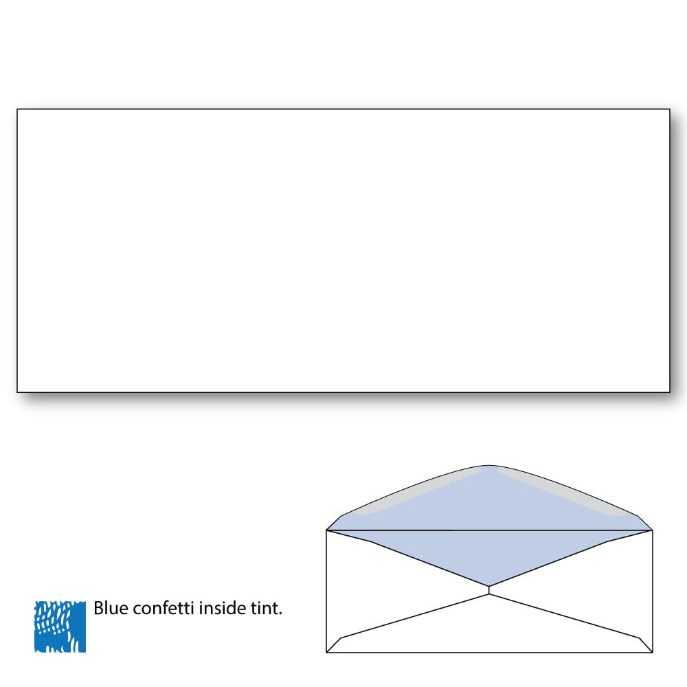 #10 Commercial Envelopes with Blue Confetti Tint, Side Seam, White Wove, 24lb. 4-1/8" x 9-1/2". - Carton of 2500