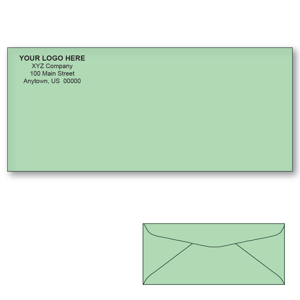 Custom Printed #10 Green Envelopes, 4-1/8" x 9-1/2" Green Wove, 24 lb (Box of 500)