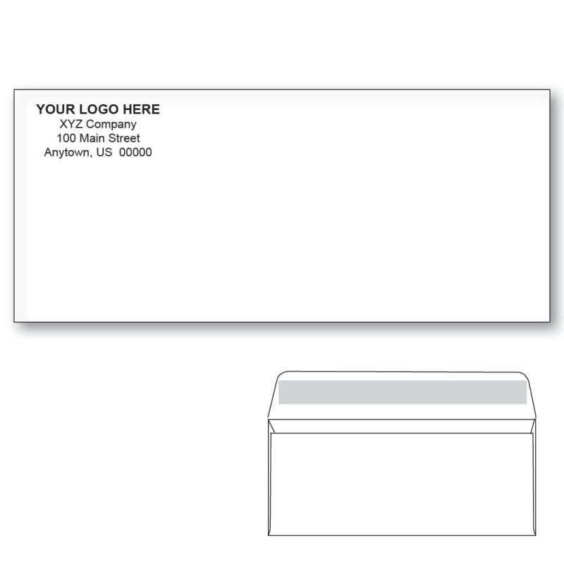 Custom Printed #10 Peel & Seal Envelopes, Blue Tint, 4-1/8" x 9-1/2" White Wove, 24 lb (Box of 500)